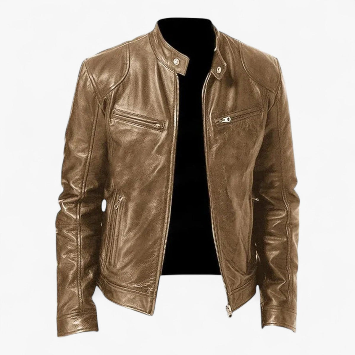 Men's Faux Leather Snap-Collar Moto Jacket