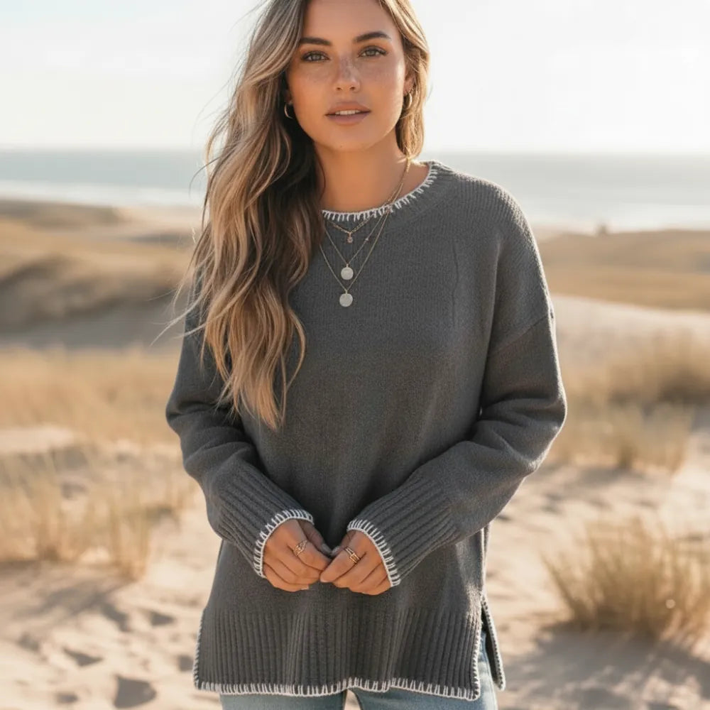 Women's Contrast Blanket Stitch Relaxed Knit Jumper