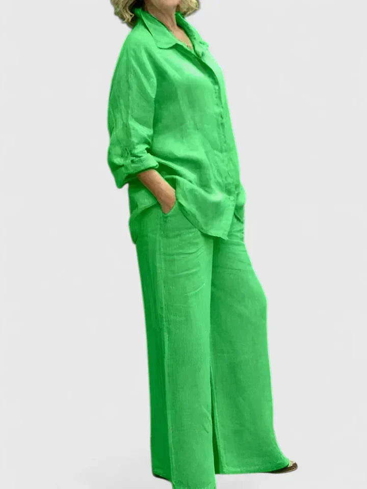 Relaxed Button-Front Shirt & Wide-Leg Trouser Set