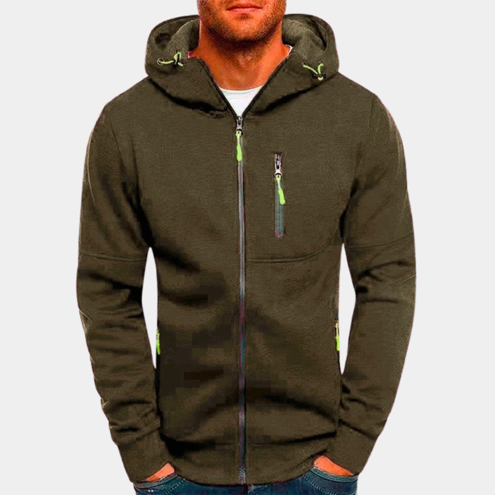 Men's Full Zip Hoodie with Contrast Zip Pockets