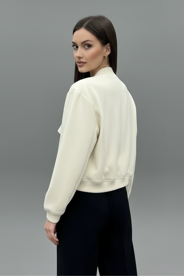 Women's Cropped Varsity Bomber Jacket with Flap Pockets