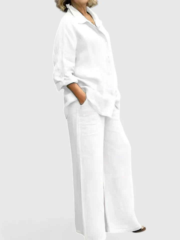 Relaxed Button-Front Shirt & Wide-Leg Trouser Set