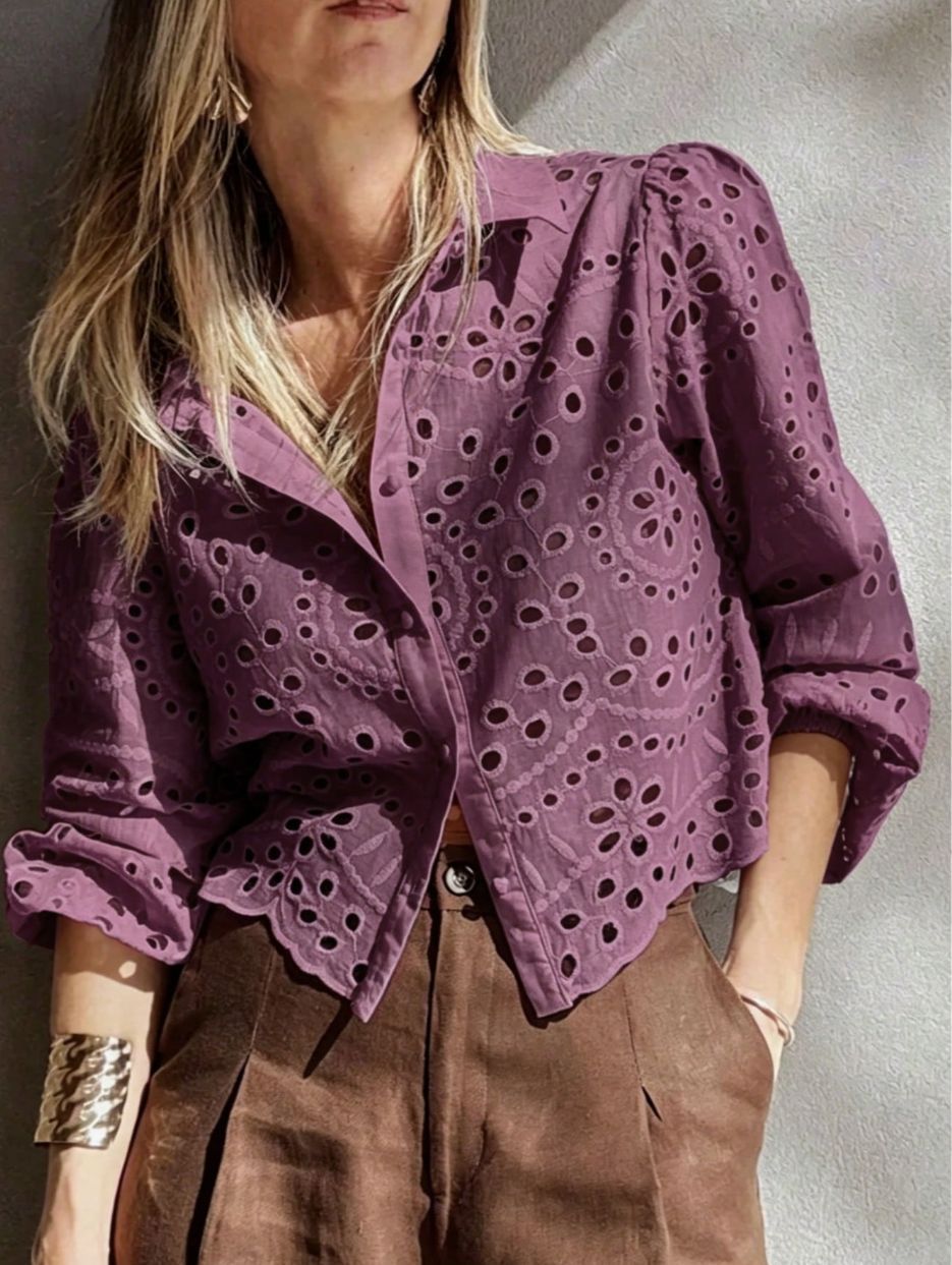 Women's Cropped Eyelet Embroidered Blouse