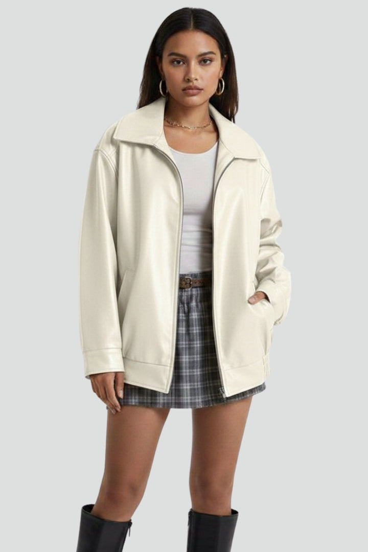 Women's Sleek Collared Jacket with Ribbed Hem