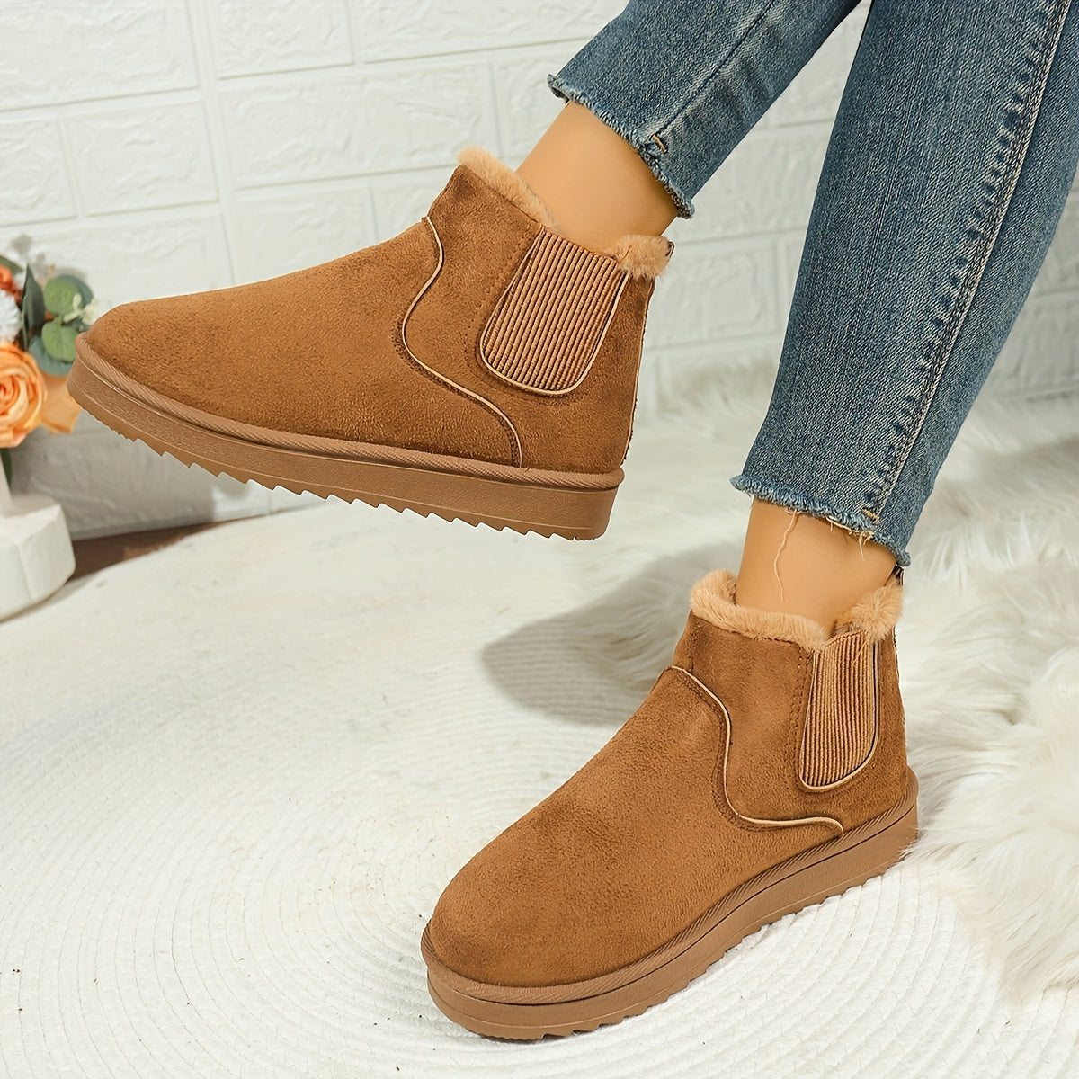 Women's Faux Fur Lined Slip-On Snow Boots
