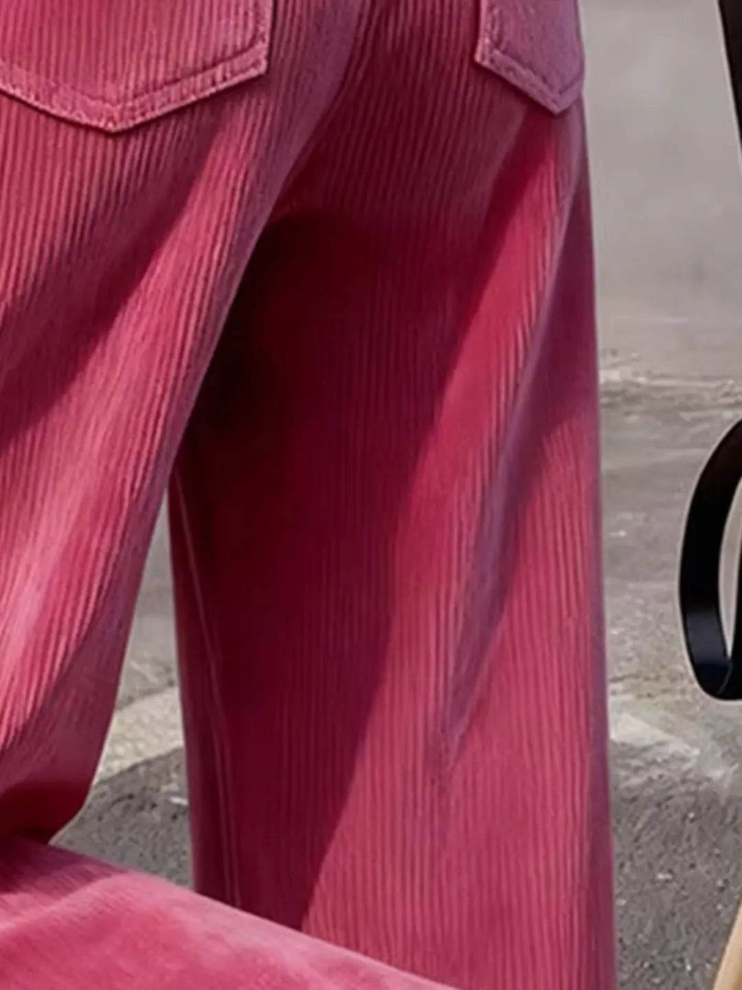 Women's Corduroy Side Button High Waisted Wide Leg Trousers