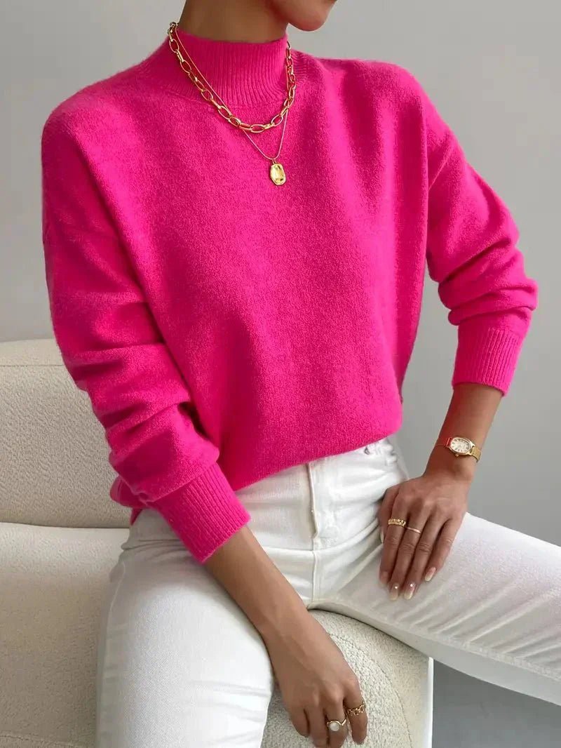 Women's Mock Turtleneck Relaxed Fit Long Sleeve Sweater