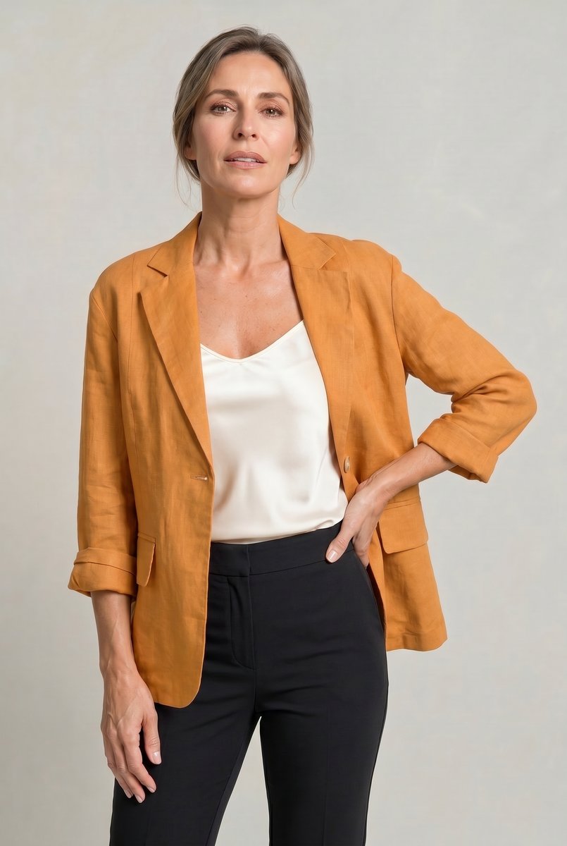 Women's Lightweight Single Button Relaxed Blazer Jacket