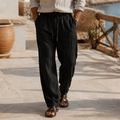Loose Fit Lightweight Linen Beach Trousers with Drawstring Waist