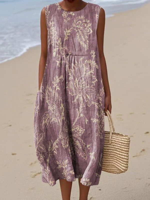 Robe midi sans manches à imprimé abstrait, avec poches latérales