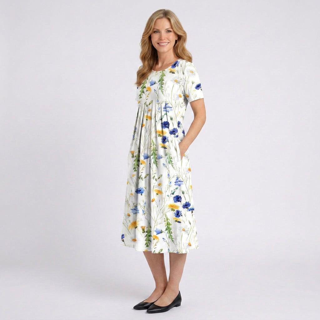 Floral Midi Dress Women’s Short Sleeve Summer Dress