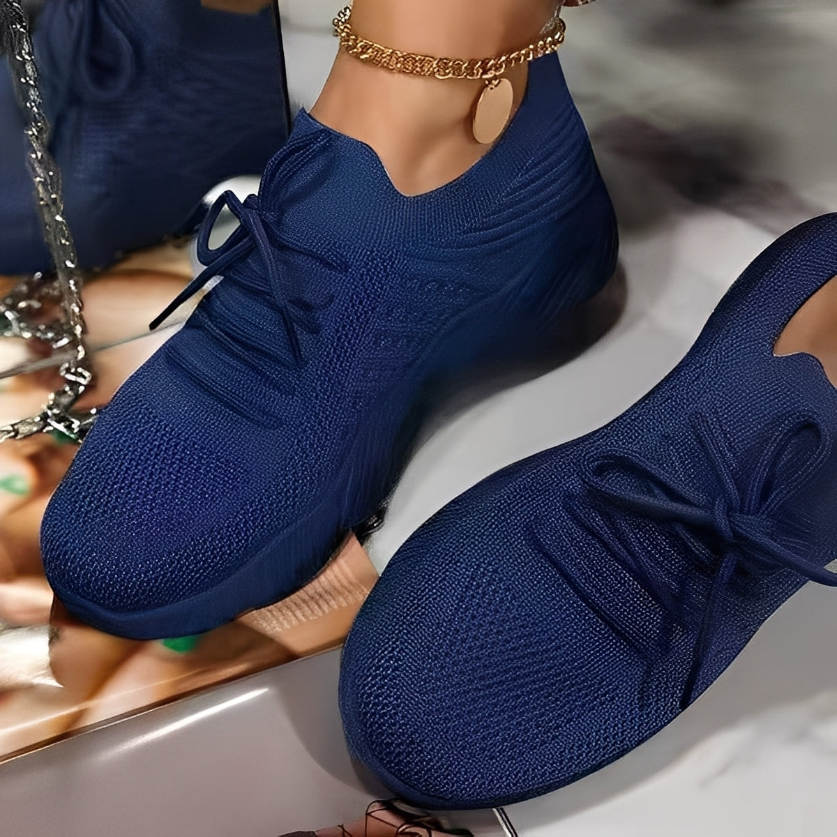 Knit Lace-Up Slip-On Sneakers with Sock-Fit Design