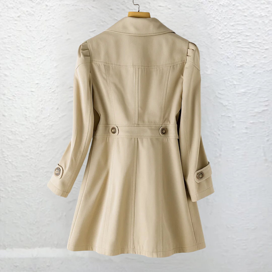 Classic Belted Trench Coat with Tortoise Buttons