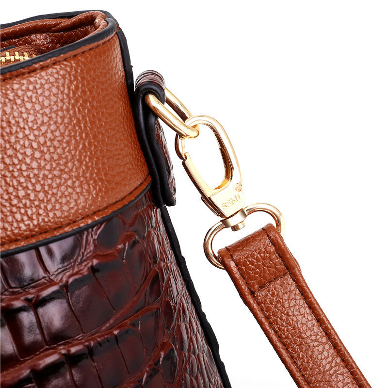 Croc Embossed Round Handle Structured Tote Bag