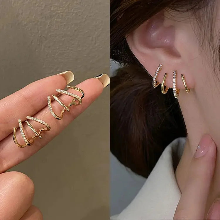 Triple Hoop Crystal Pave Ear Cuff Earrings