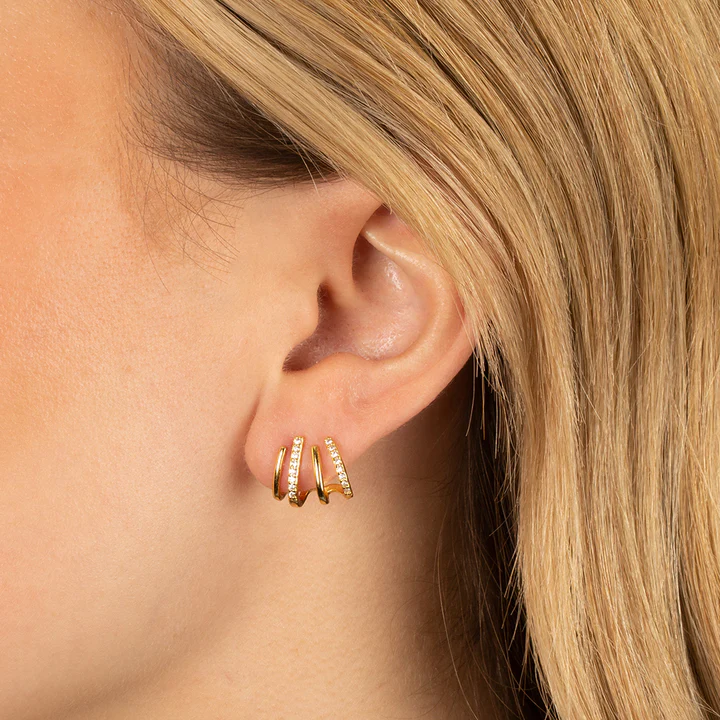 Triple Hoop Crystal Pave Ear Cuff Earrings