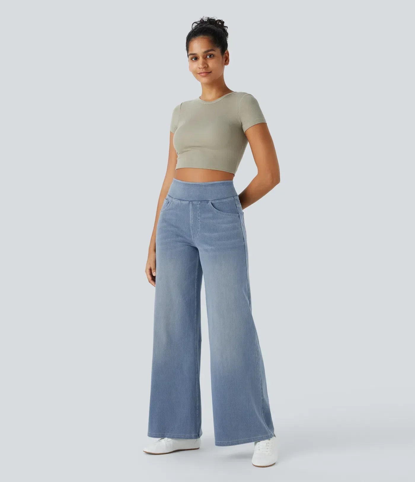High-Waist Wide-Leg Pull-On Jeans