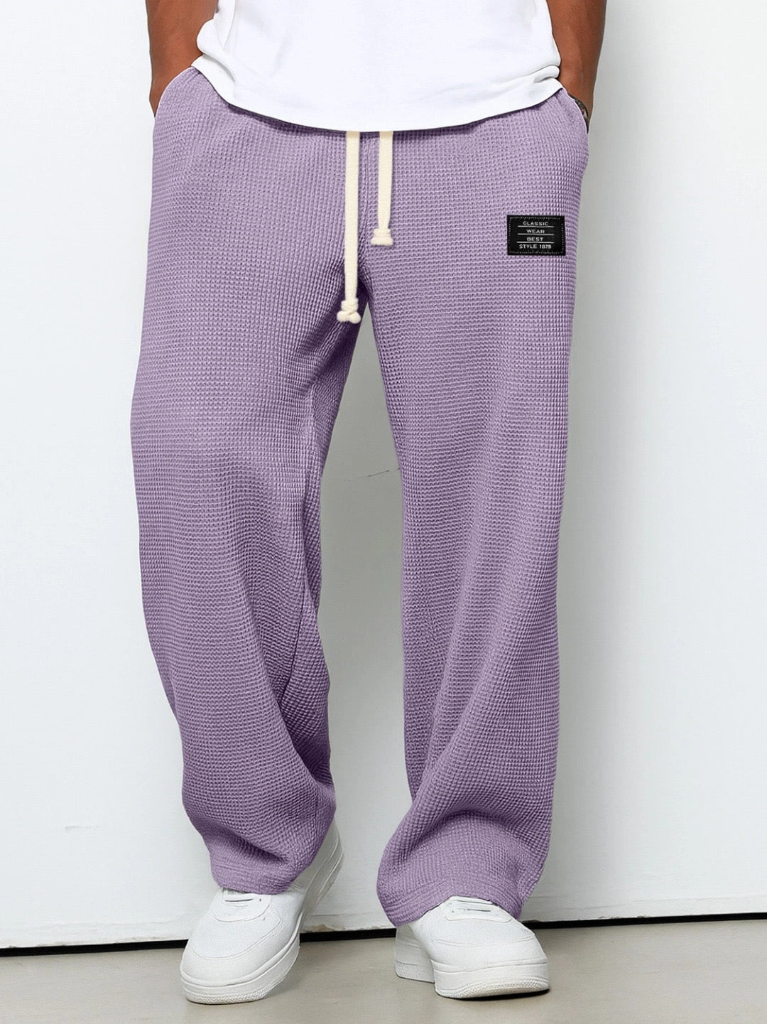 Waffle Knit Wide Leg Sweatpants with Drawstring Waist
