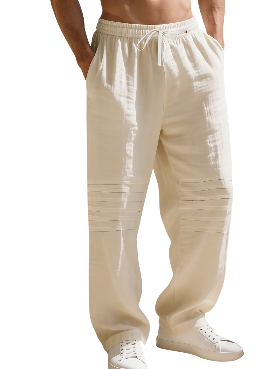 Relaxed Fit Linen Blend Trousers with Pintuck Detailing