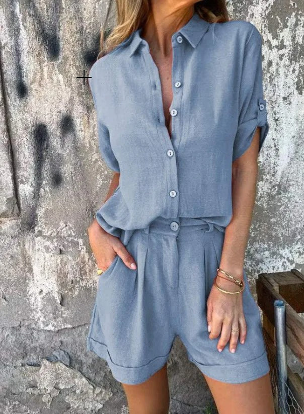 Linen Shirt and Shorts Two-Piece Set
