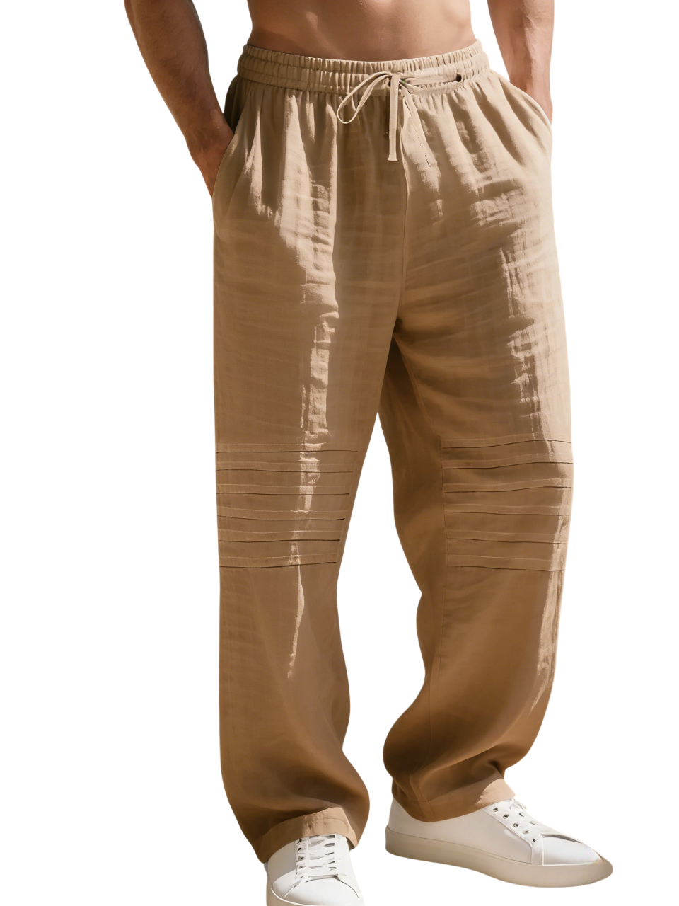 Relaxed Fit Linen Blend Trousers with Pintuck Detailing