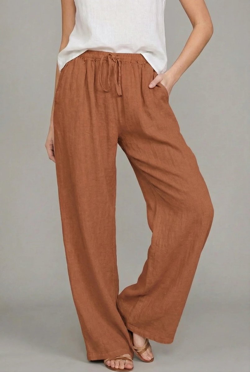 Pantalon large en lin avec taille à cordon