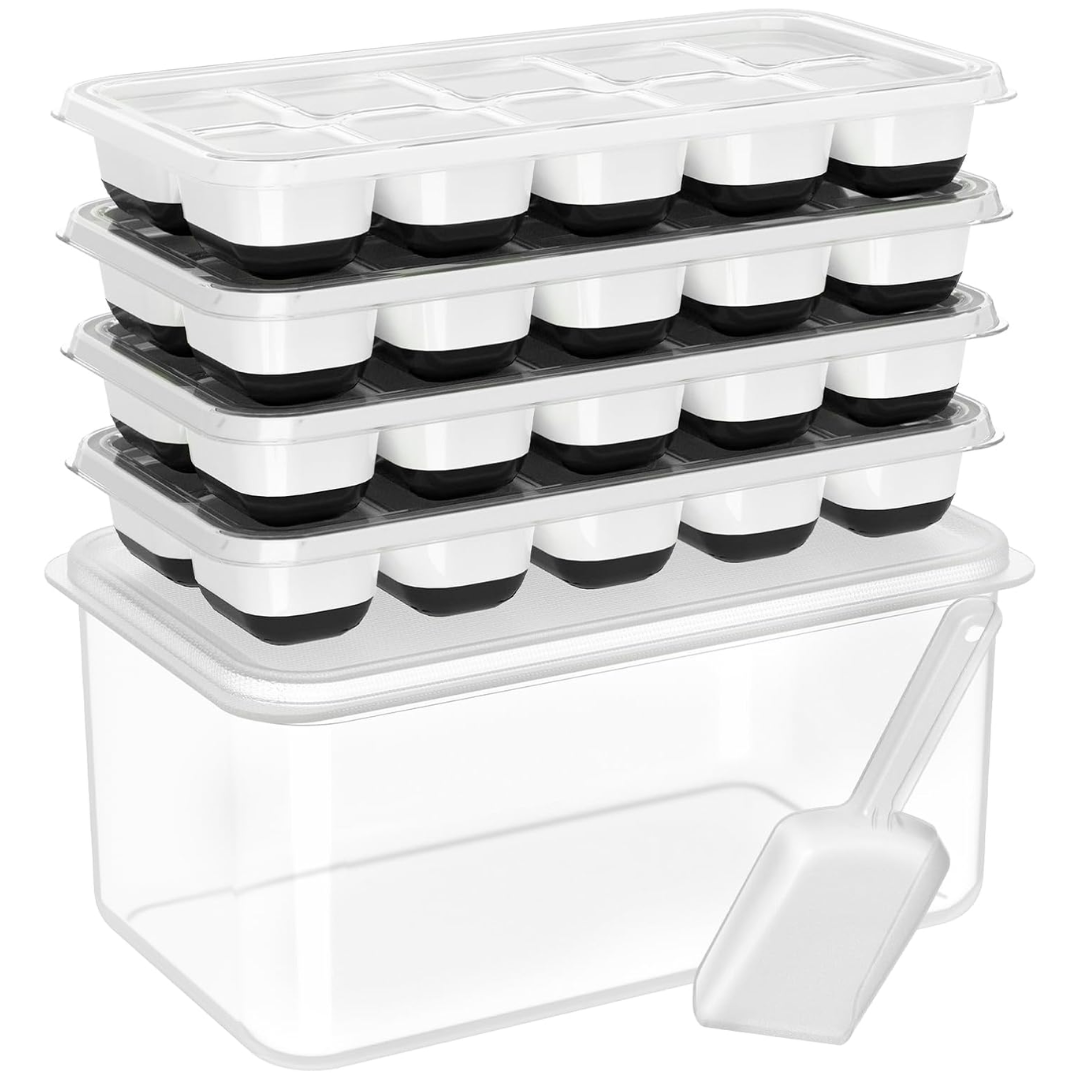Stackable Ice Cube Tray Set with Storage Bin and Scoop