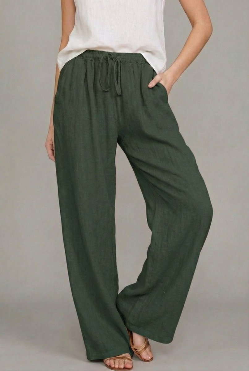 Pantalon large en lin avec taille à cordon