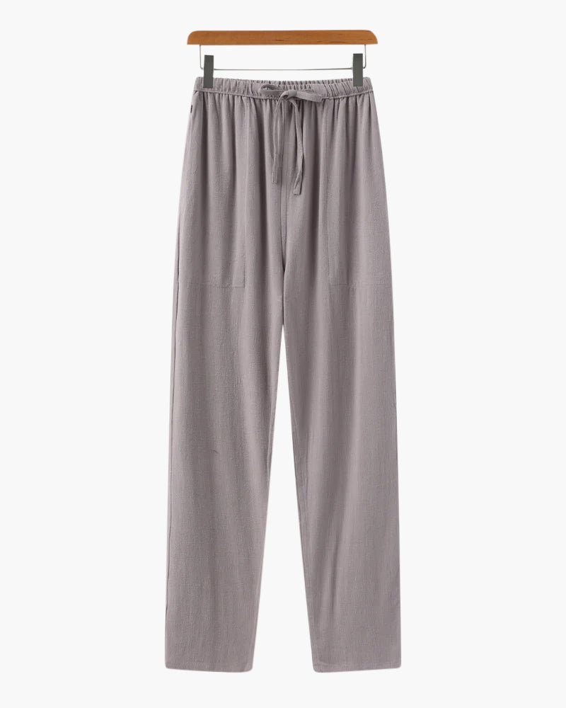 Pantalon en lin coupe ample avec taille élastique à cordon