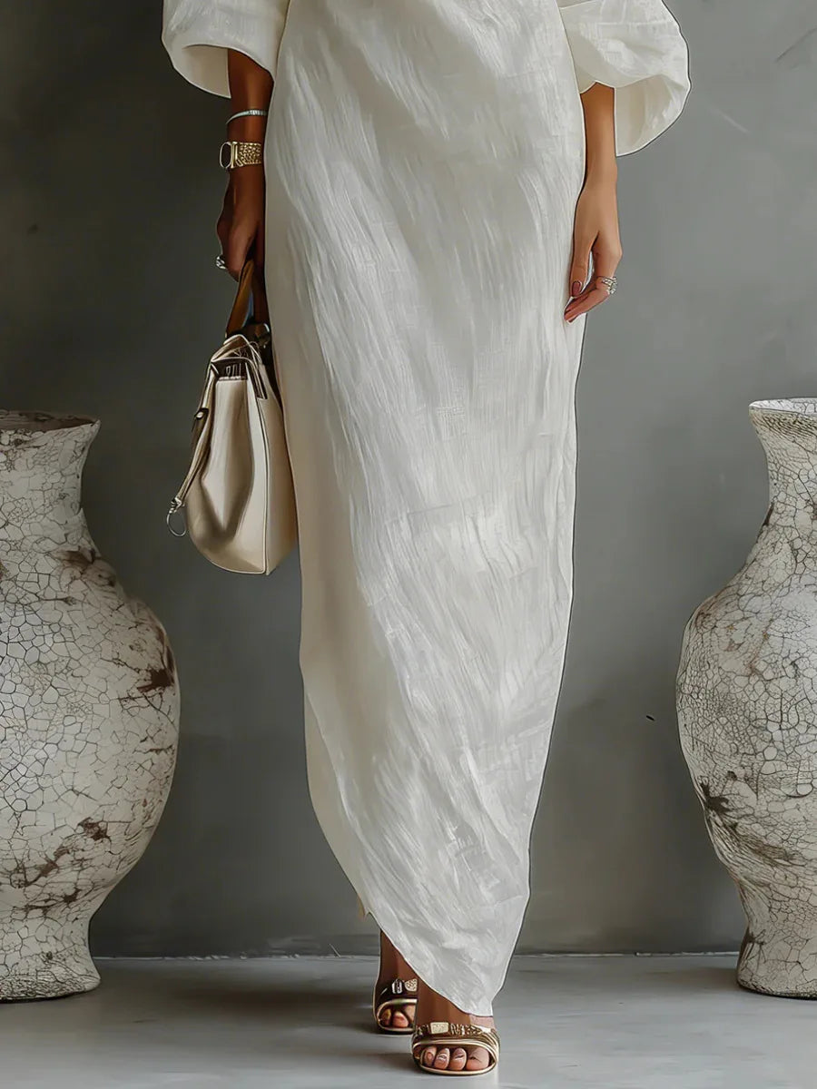 Asymmetric One-Shoulder Linen Blend Maxi Dress
