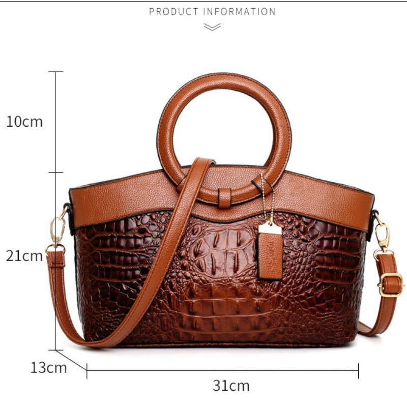 Croc Embossed Round Handle Structured Tote Bag