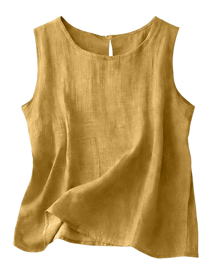 Linen Sleeveless Tank Top with Round Neckline