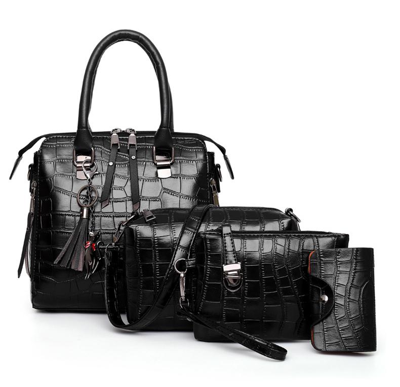 Croc Embossed 4-Piece Handbag Set with Crossbody Bags