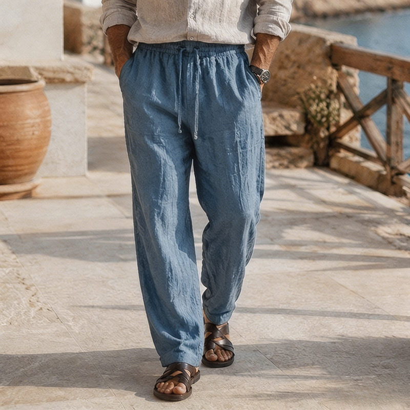 Loose Fit Lightweight Linen Beach Trousers with Drawstring Waist