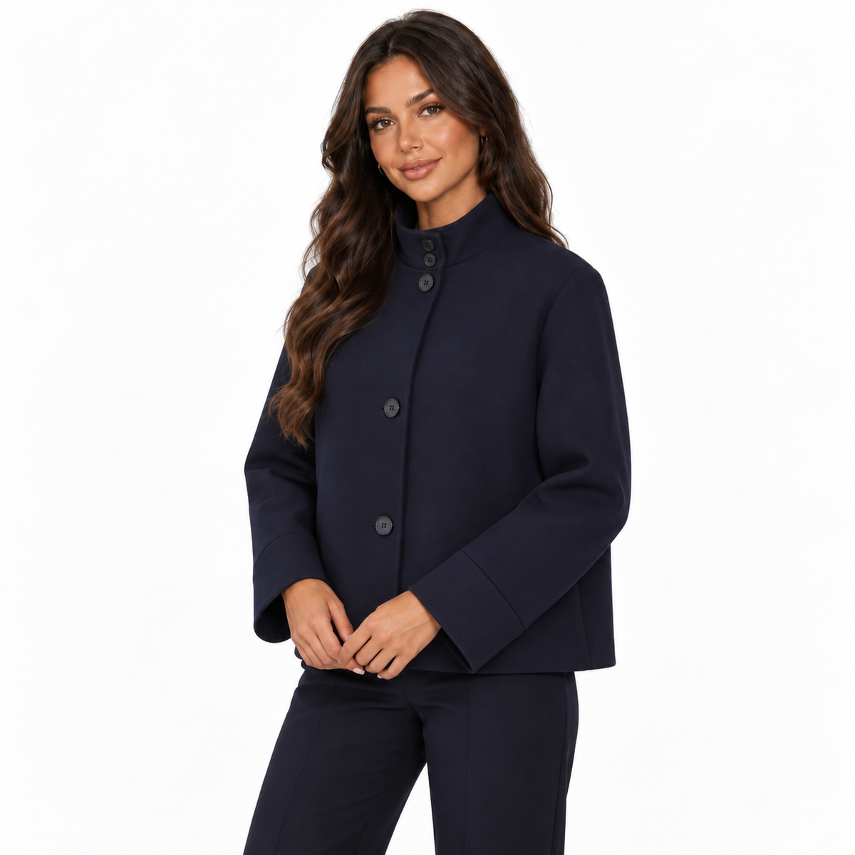 Women's Funnel Collar Boxy Button-Front Jacket