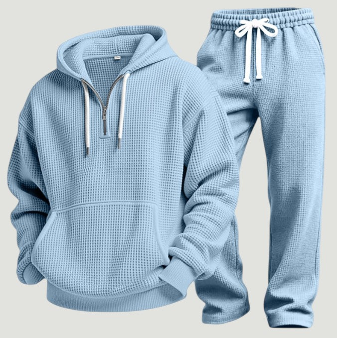 Ensemble pour homme, composé d’un sweat à capuche en maille gaufrée à demi-zip et d’un pantalon de jogging