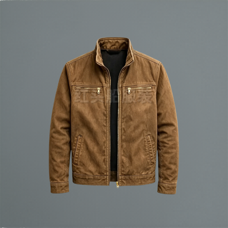 Men's Cotton Twill Stand Collar Zip Jacket