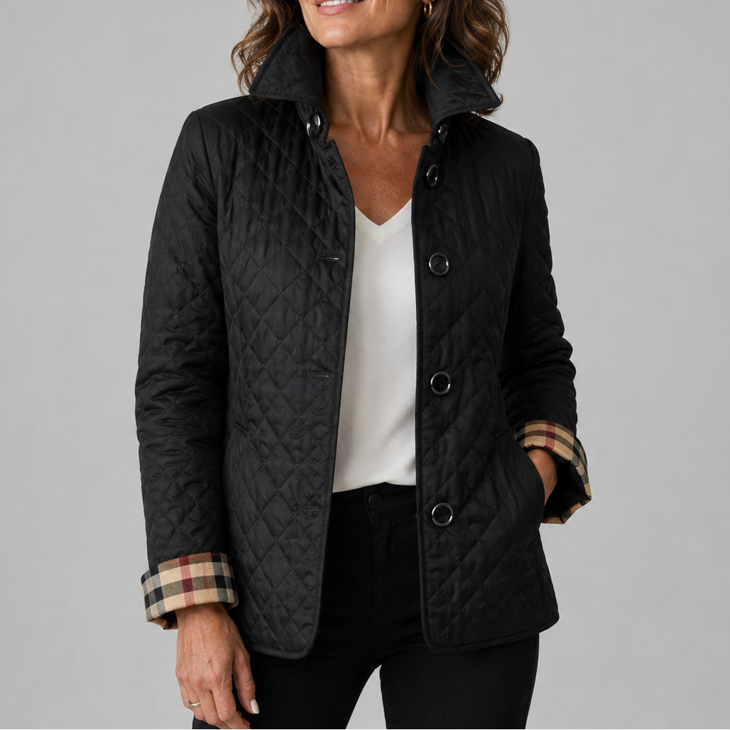 Women’s Diamond Quilted Collared Button Front Jacket