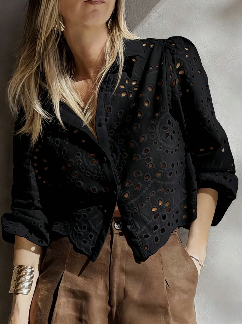 Women's Cropped Eyelet Embroidered Blouse