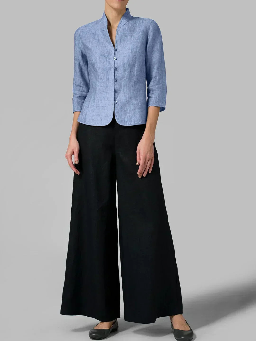 Women's Fitted Textured Blouse with Stand Collar