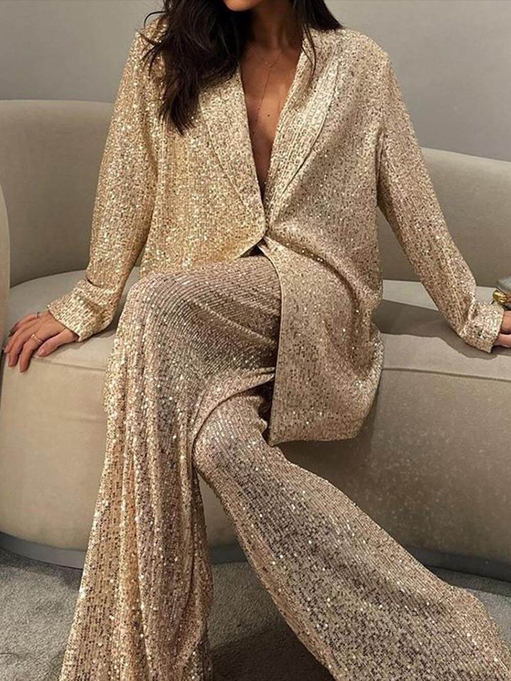 Blazer oversize orné de sequins pour femme