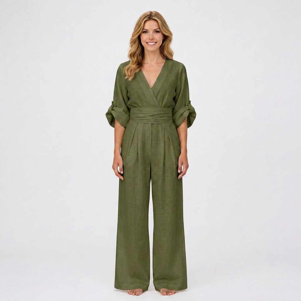 Jumpsuit – Wrap Front Wide Leg Belted Style