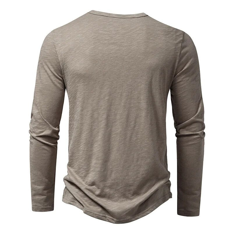 Men's Slub Cotton Long Sleeve Henley Shirt