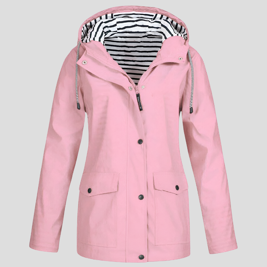 Women's Hooded Rain Jacket with Striped Lining