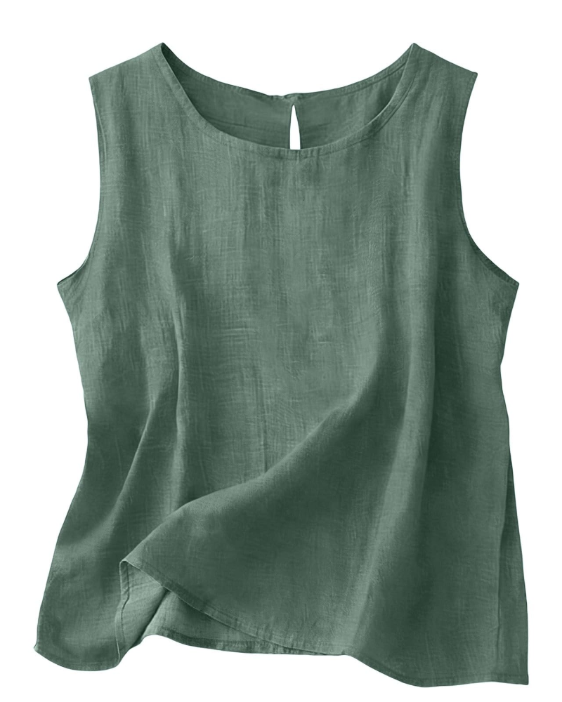 Linen Sleeveless Tank Top with Round Neckline