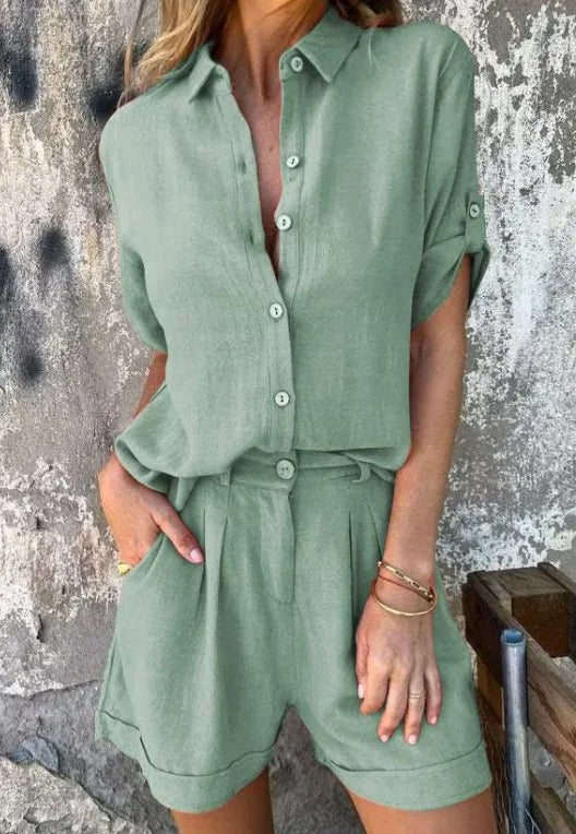 Linen Shirt and Shorts Two-Piece Set