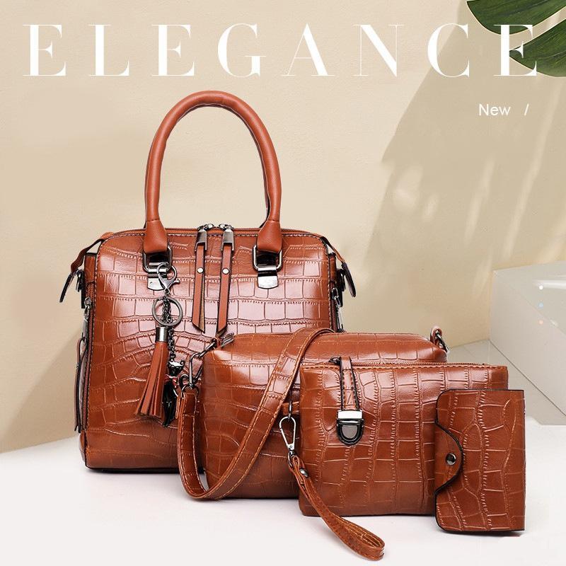 Croc Embossed 4-Piece Handbag Set with Crossbody Bags