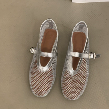 Mesh Mary Jane Flats with Buckle Strap Detail