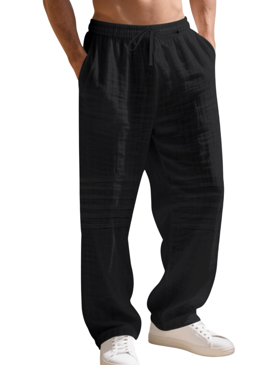 Relaxed Fit Linen Blend Trousers with Pintuck Detailing