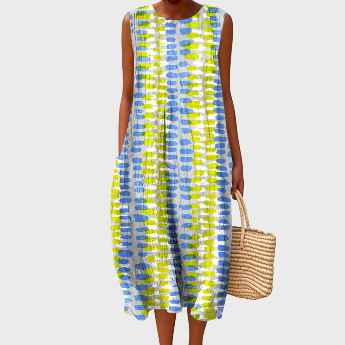 Colour Block Gingham Sleeveless Midi Dress